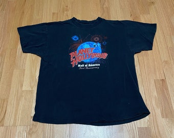 Vintage 90s Planet Hollywood Mall Of America Anniversary Black Single Stitch Short Sleeve Cotton T Shirt size XL Mad in USA