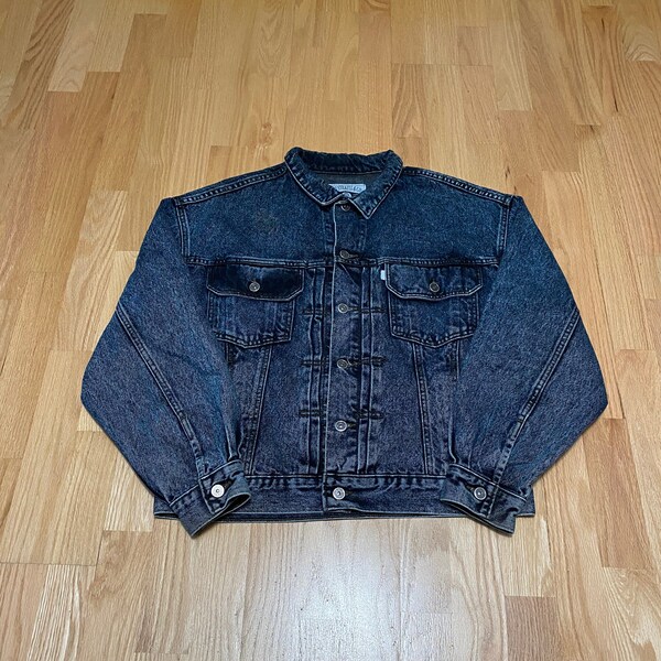 Vintage 90s Levis Silvertab Type 2 Buckle Back Acid Wash Denim Blue Jean Jacket size Medium