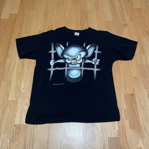 Vintage 90s Pinky And The Brain Take Over The World Double Sided Single Stitch Black Cotton Short Sleeve T Shirt size Large
