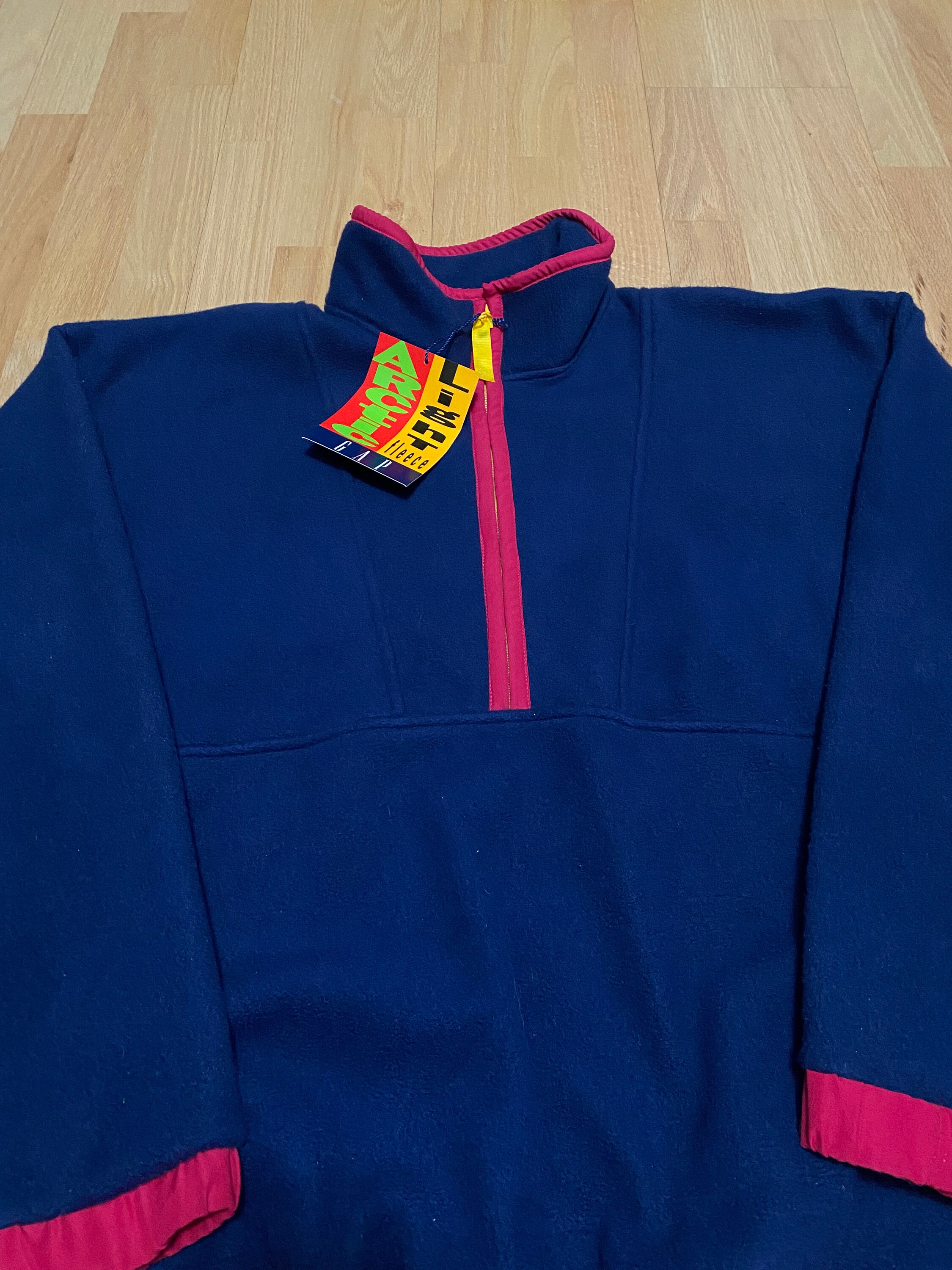 Vintage 90s NWT Gap Arctic Light Navy Blue Hot Pink Half Zip