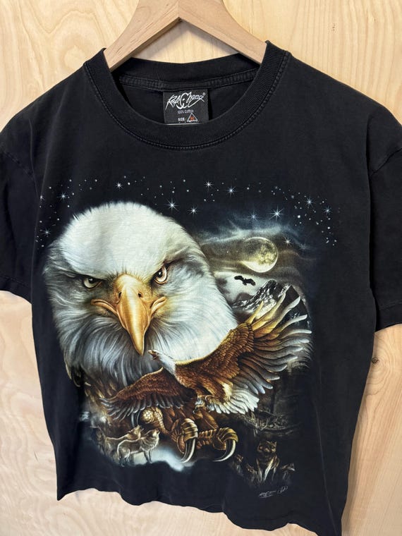 Vintage Y2K Rock Chang Bald Eagle Wolves Art Double Sided