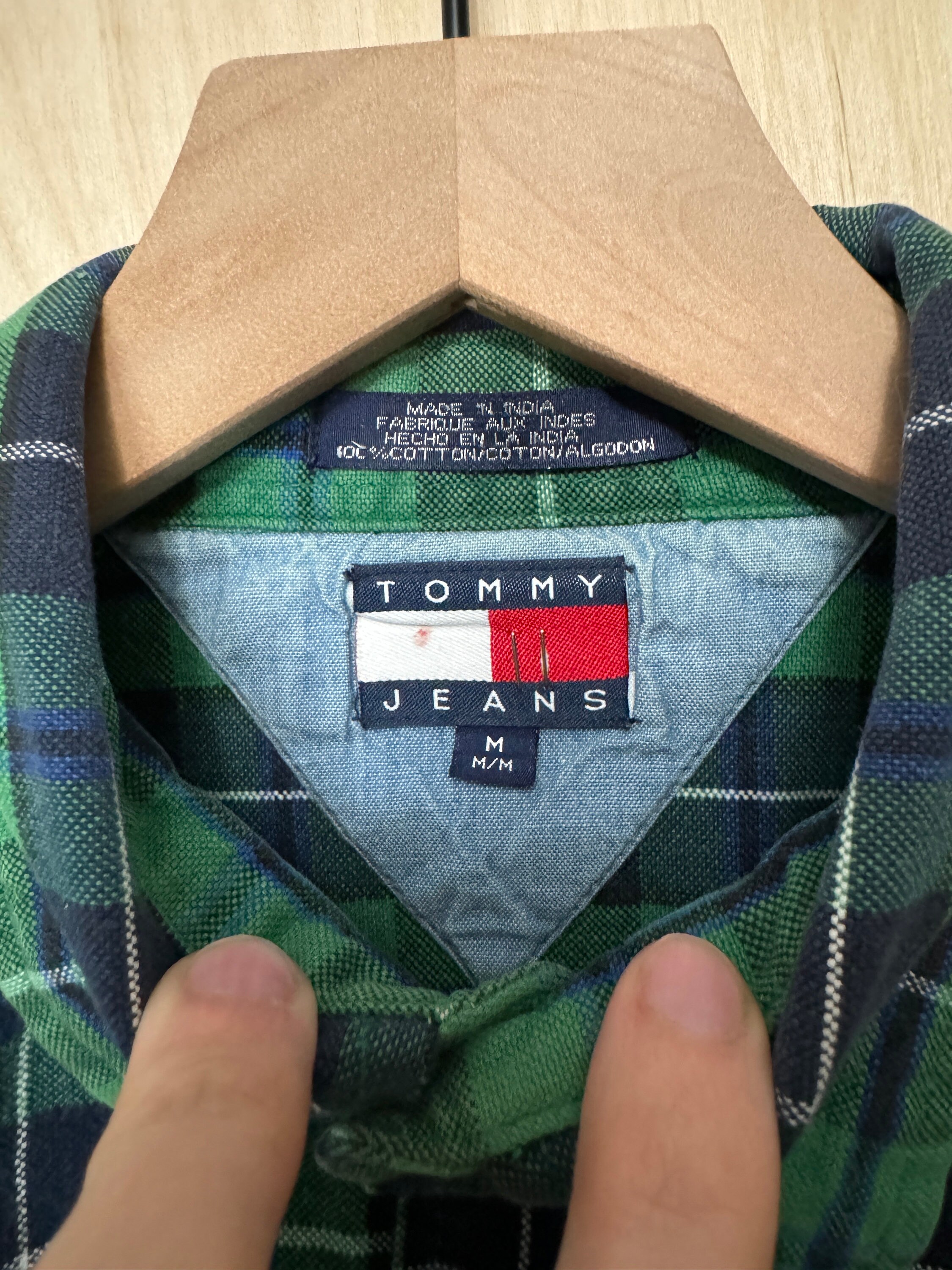 ??VINTAGE RARE Tommy Hilfiger Plaid Backpay Vintage Tommy Hilfiger Green Navy Blue White Plaid Flag Logo  main image 3