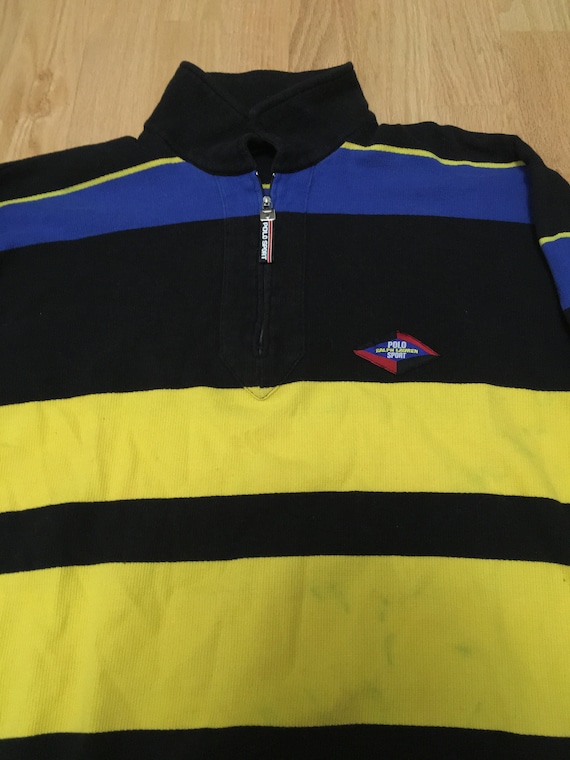 Vintage Polo Sport Ralph Lauren Black Yellow Blue Stripe Color Etsy