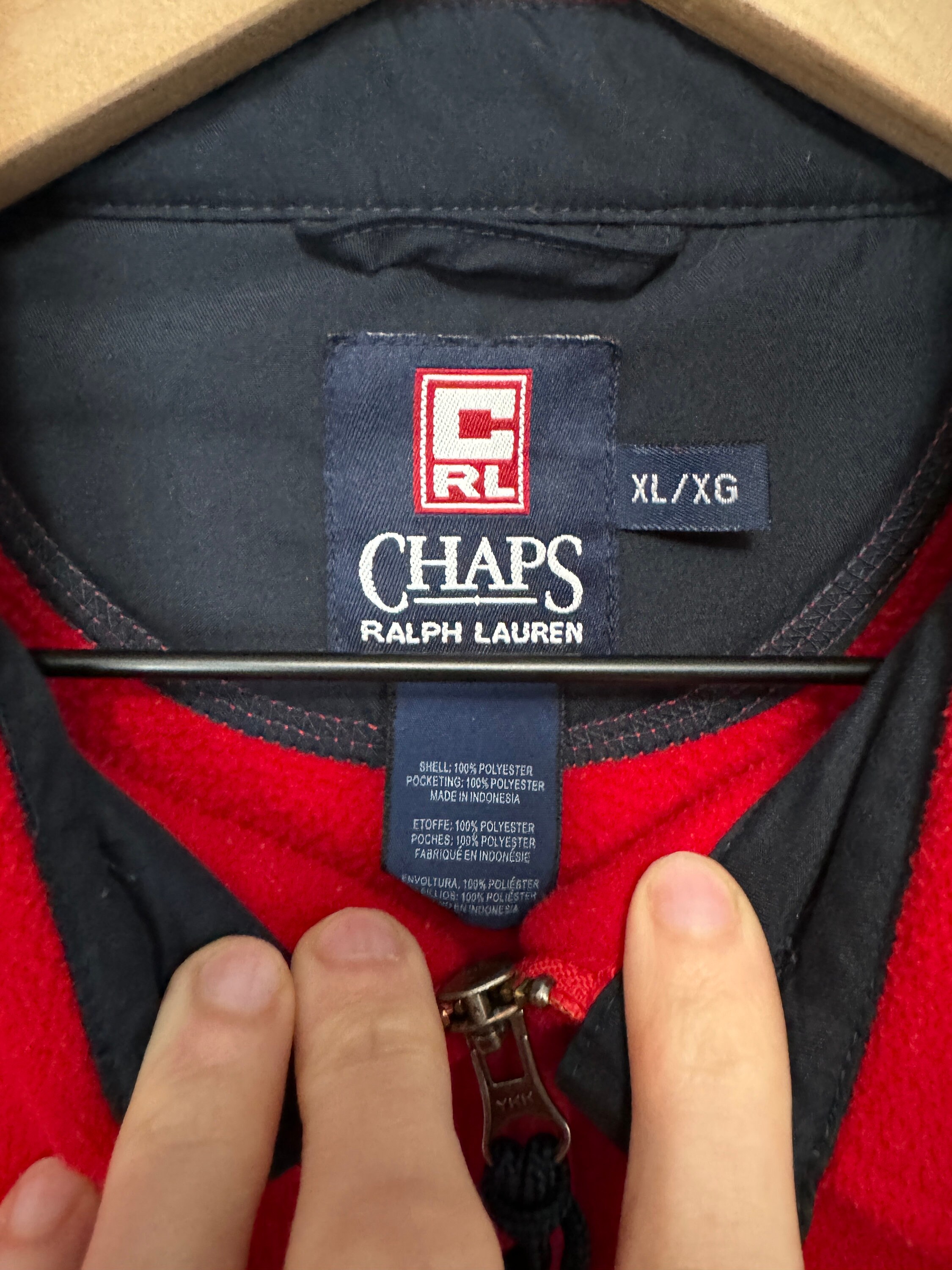 Vintage Chaps Ralph Lauren Red Polyester Fleece Harrington