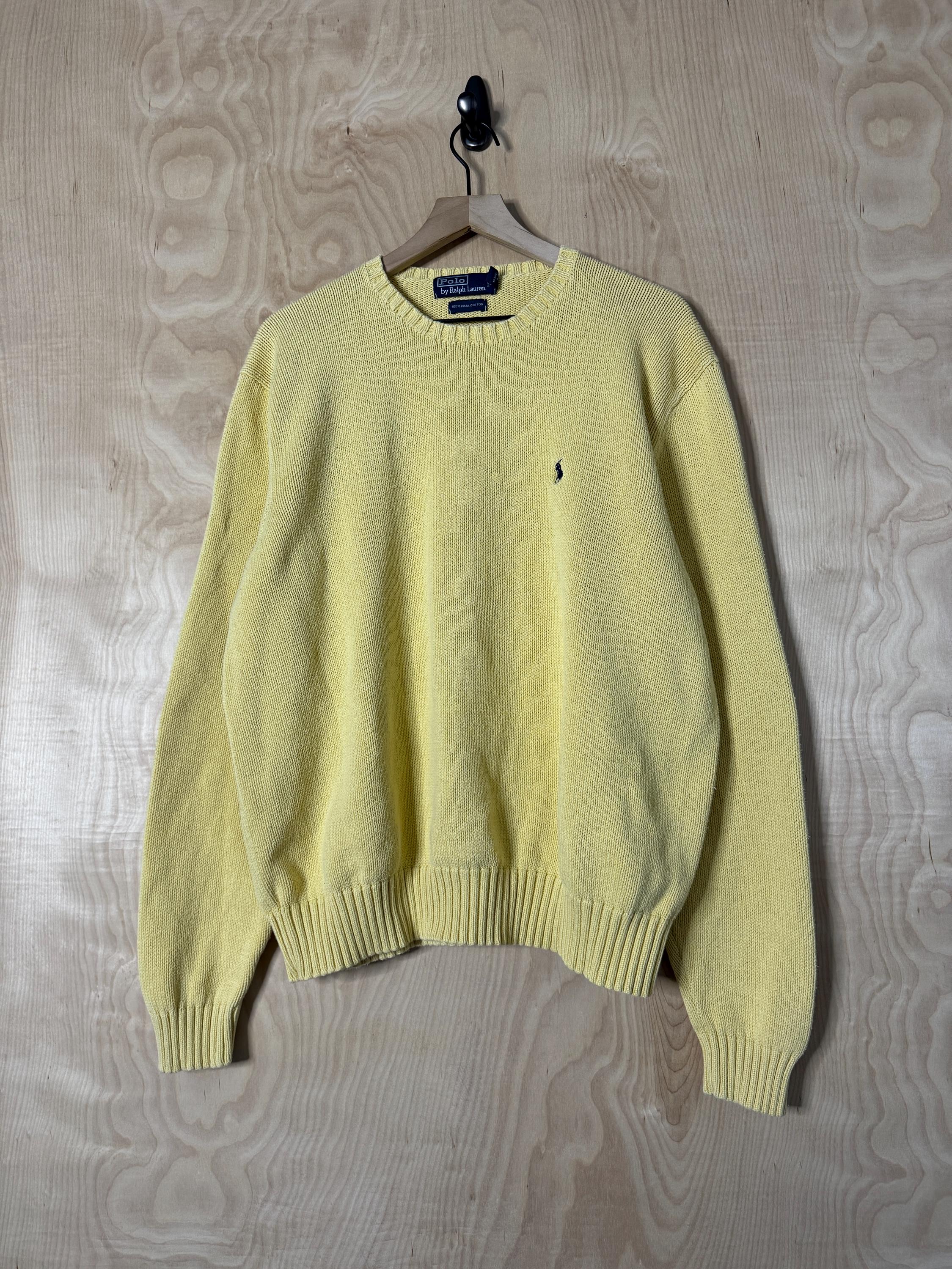 Vintage Polo Ralph Lauren Yellow Cotton Crewneck Knit Sweater Size 