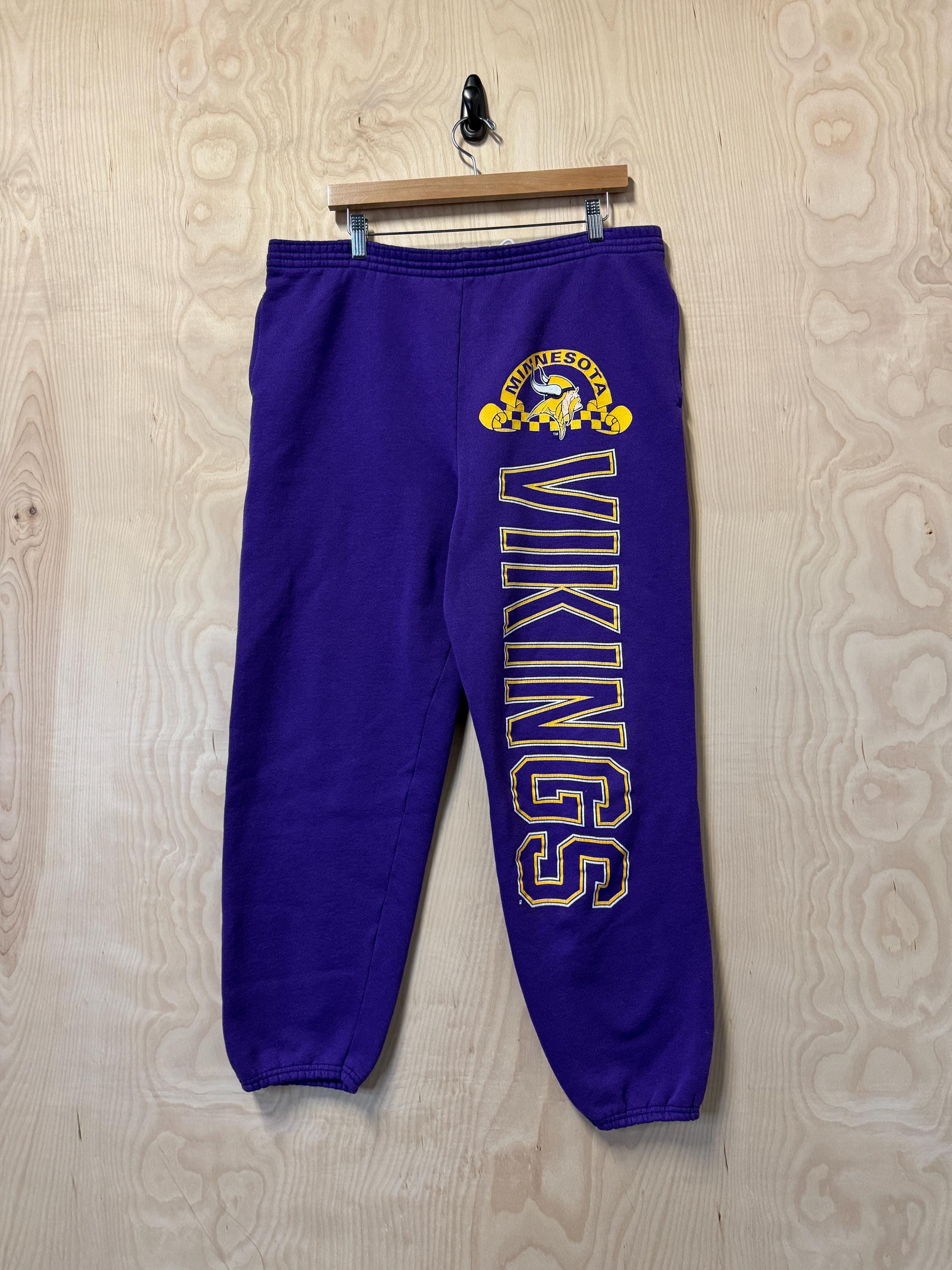 Vintage 90s Minnesota Vikings NFL Graphic Purple Sweat Pant Size 