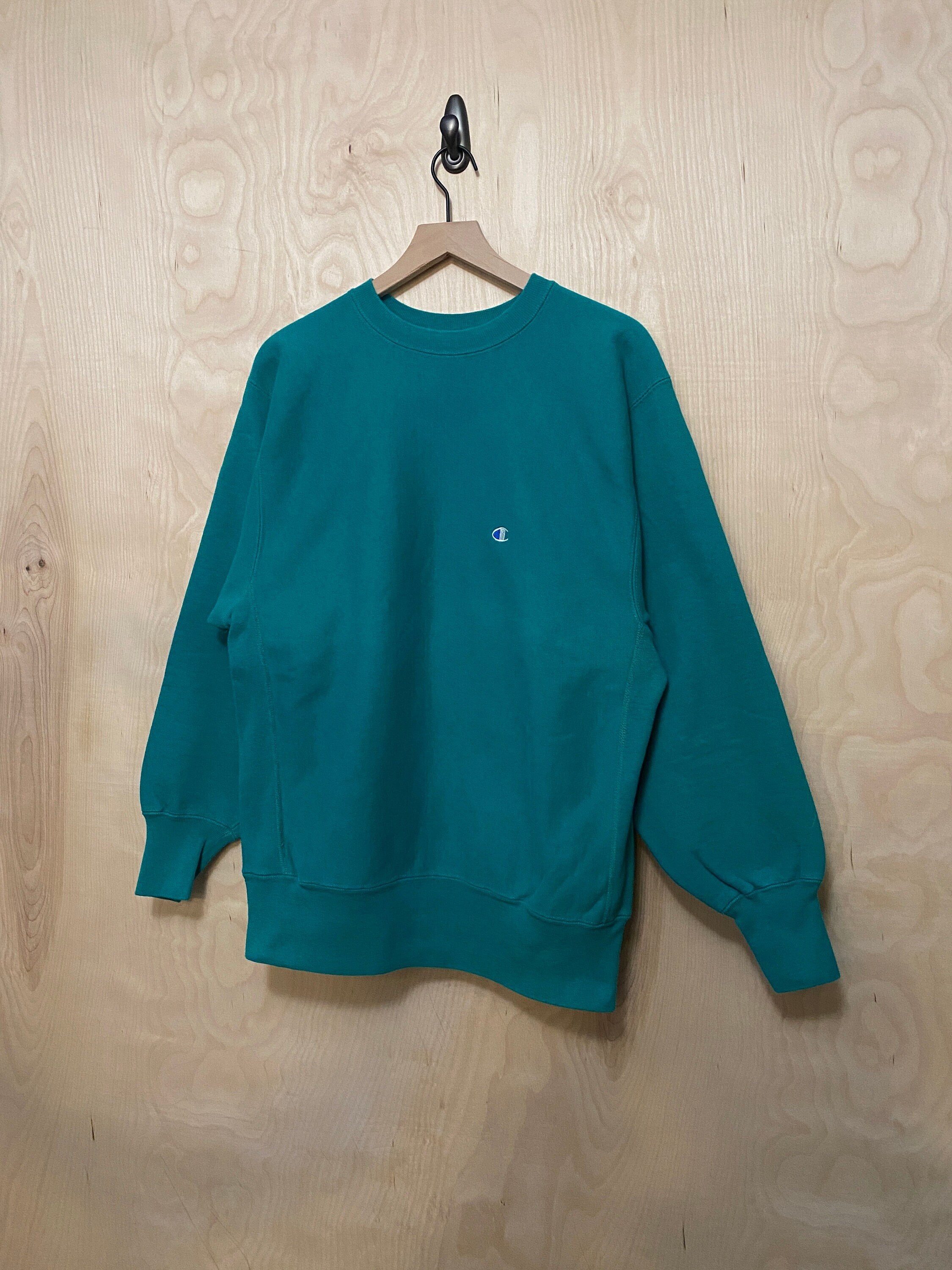 Vintage 90s Champion Reverse Weave Teal Green Stitched Logo Crew Neck Sweatshirt Size XL Made in USA Etsy UK
