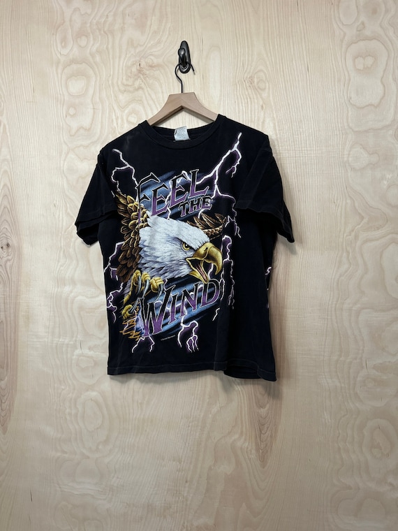 Vintage 90s USA Thunder Feel the Wind Bald Eagle Lightning All