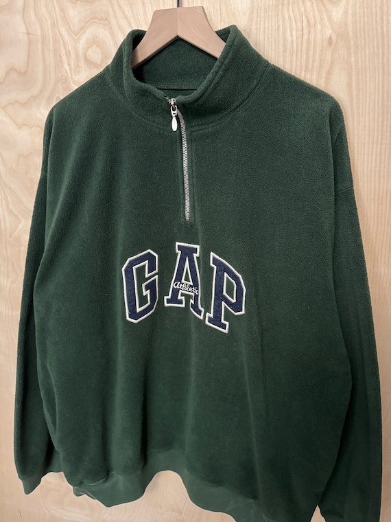 Vintage Gap Athletic Green Polyester Fleece Half … - image 2