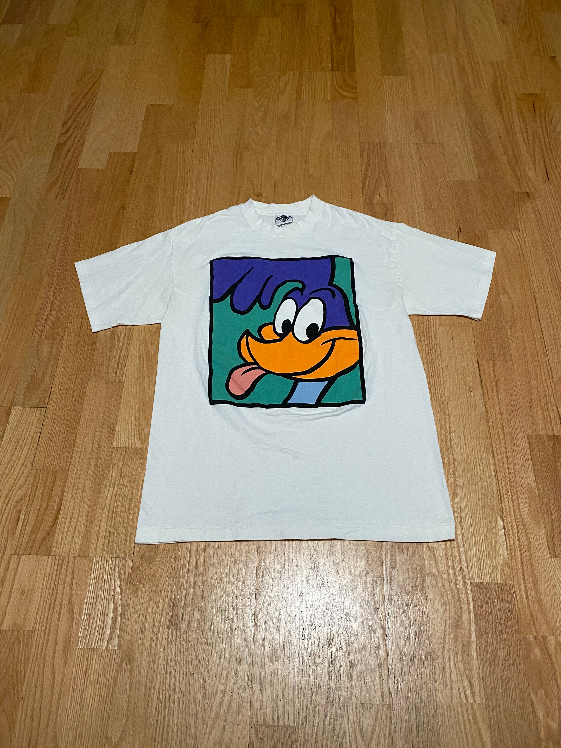 Vintage Road Runner Looney Tunes Graphic White Cotton T Shirt size Large