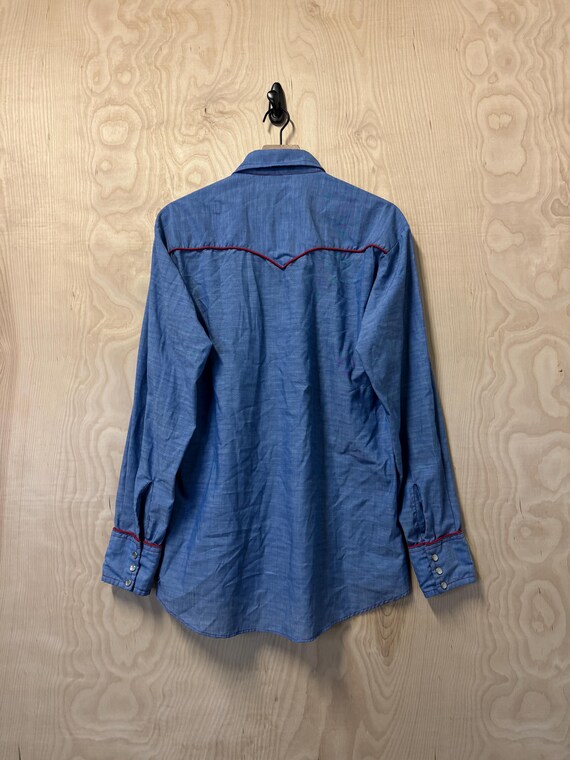 Vintage 70s Brutus Floral Stitched Blue Chambray … - image 6