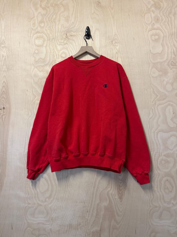 Vintage Y2K Champion Embroidered Logo Red Crewneck Sweatshirt size Large