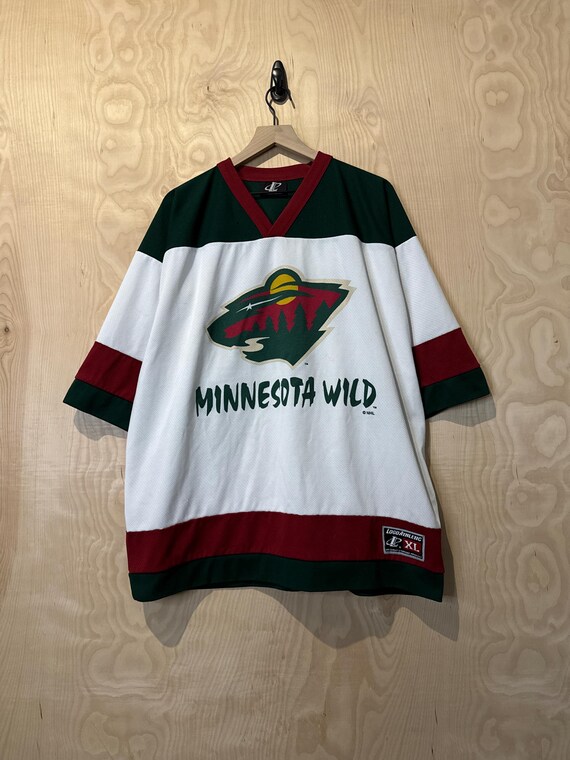 Vintage Minnesota Wild Logo Athletic White Polyester Half Sleeve Hockey Jersey size XL