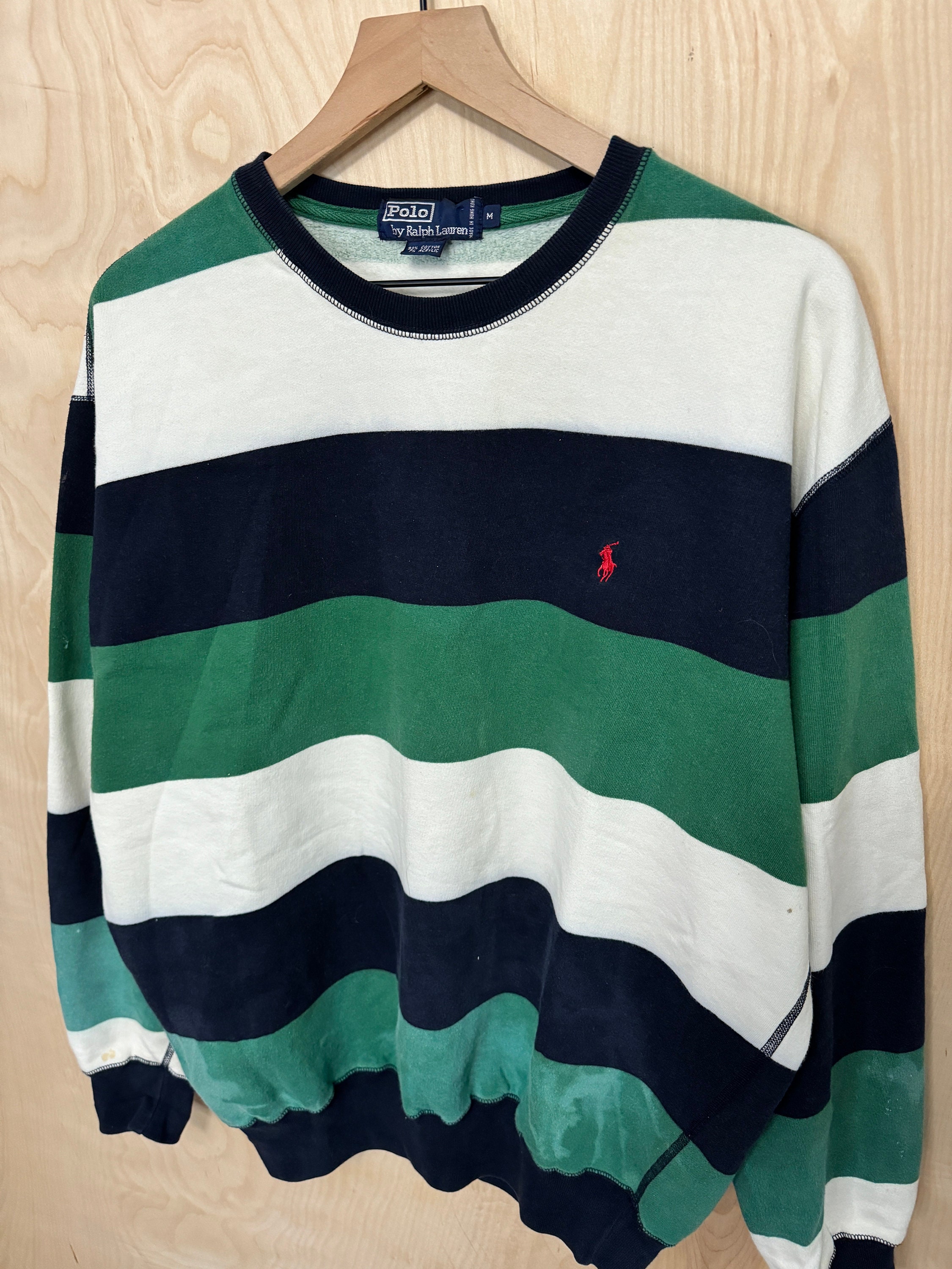 Vintage 90s Polo Ralph Lauren Navy Blue Green White Stripe
