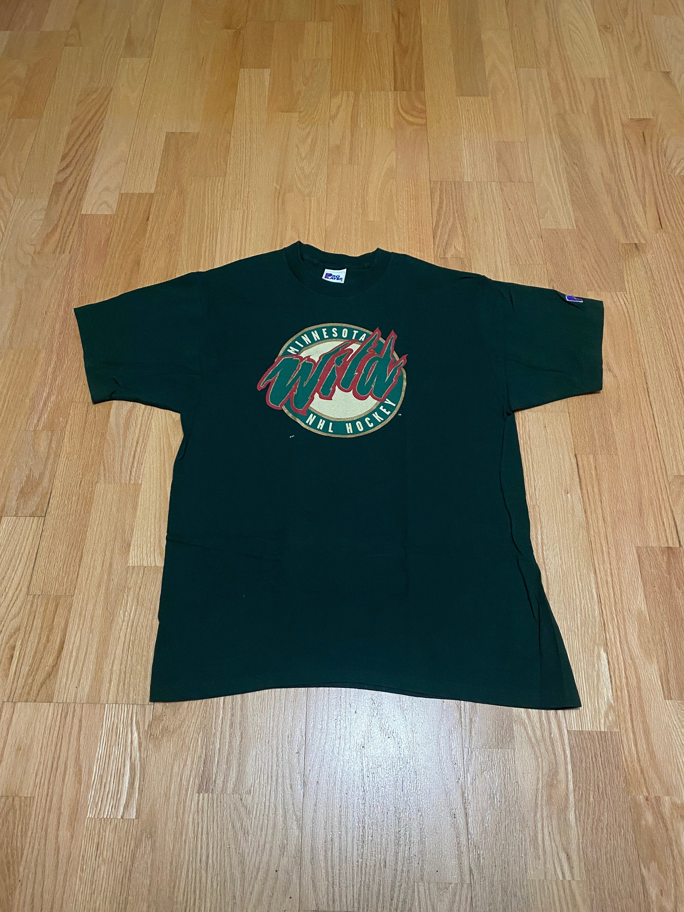 Vintage Minnesota Wild Shirt Men's XL Green Short Sleeve NHL Hockey Tshirt  Adult