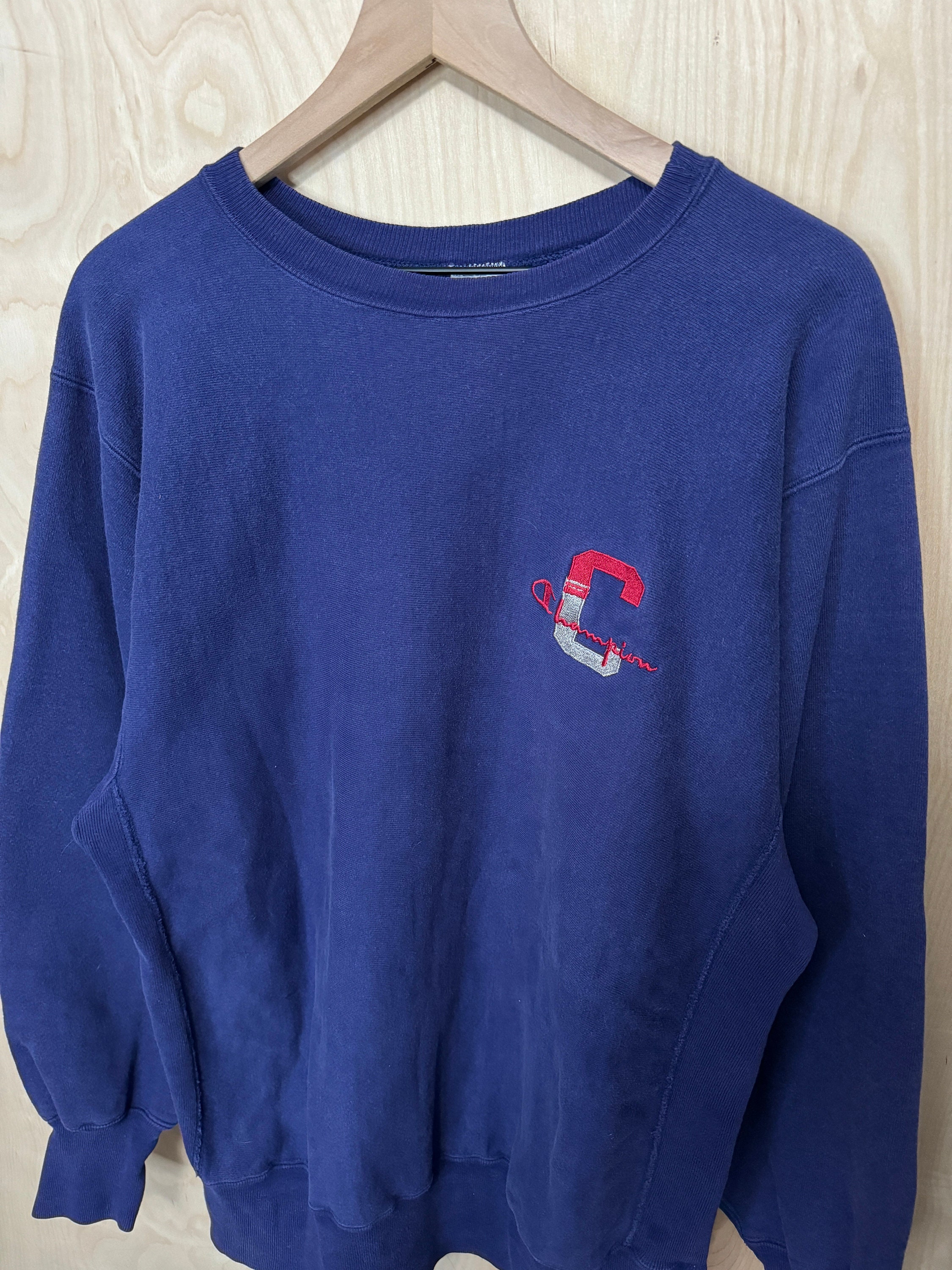 トップス 90's champion sweat shirt L made in USA Vintage 90's Champion Reverse Weave Sweatshirt Men's XL Navy
