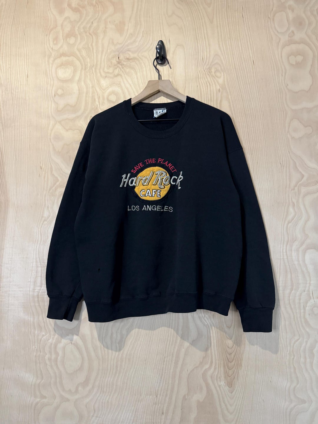 Vintage 90s Hard Rock Cafe Los Angeles Logo Embroidered Black Crewneck ...