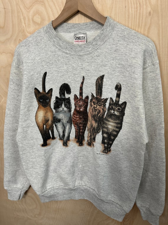 Vintage Cats Double Sided Graphic Gray Crewneck S… - image 2