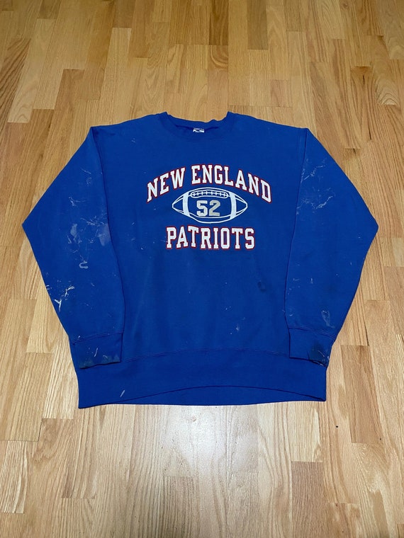 Vintage 90s Champion New England USA Sweatshirt Distressed Neck Blue Etsy Made Crew in Patriots Out 52 Size - XXXL Spell
