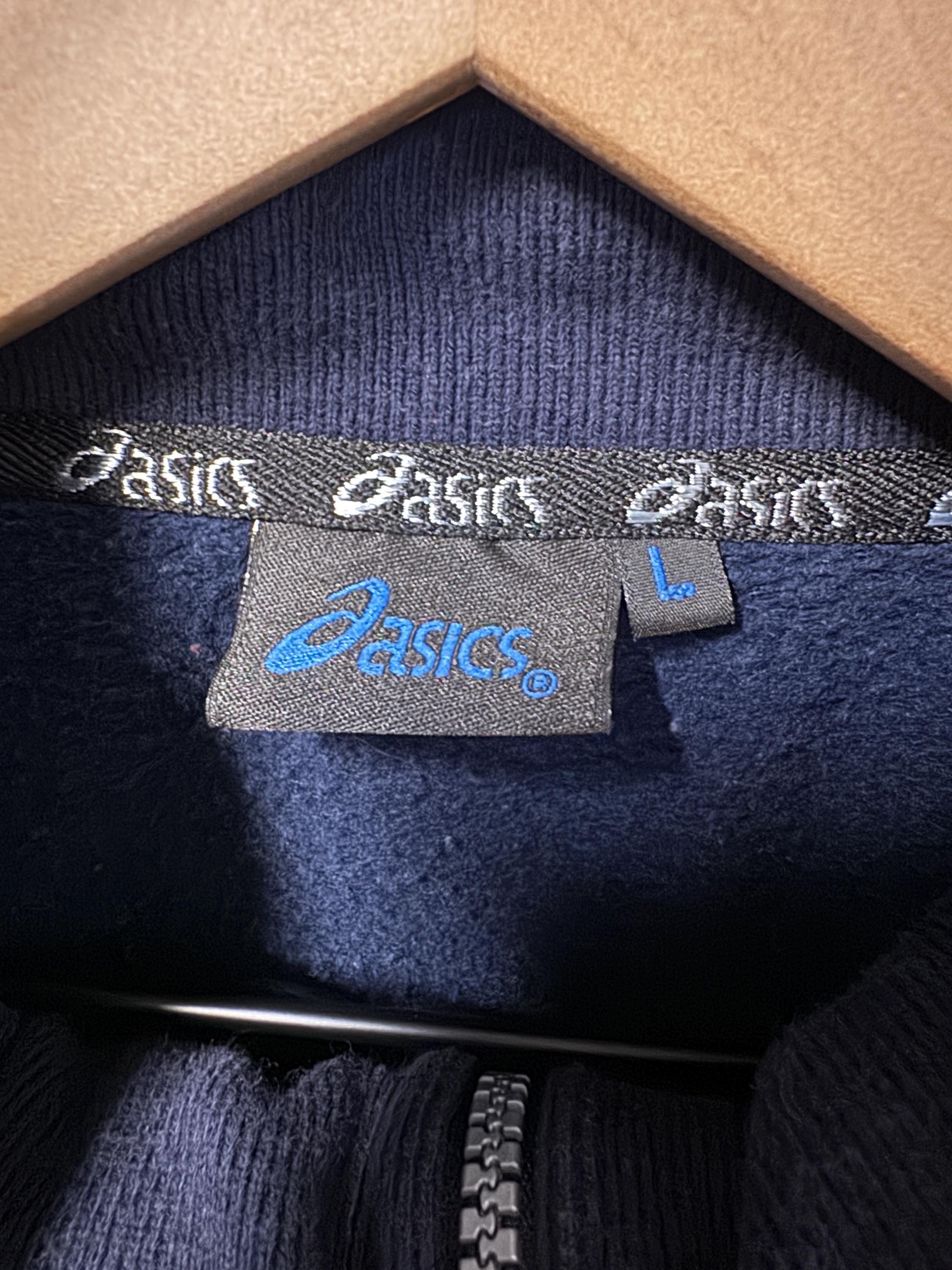 Vintage 90s Asics Piping Stripe Half Zip Navy Blue Pullover