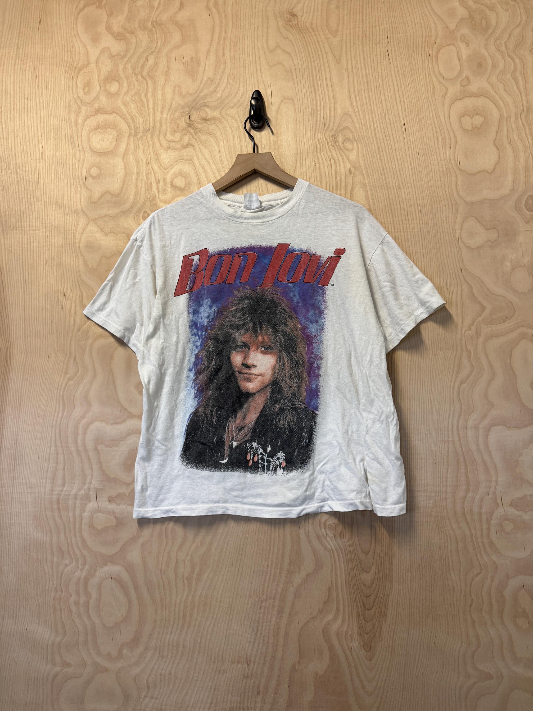 Vintage 80s Bon Jovi Slippery When Wet Double Sided Graphic White