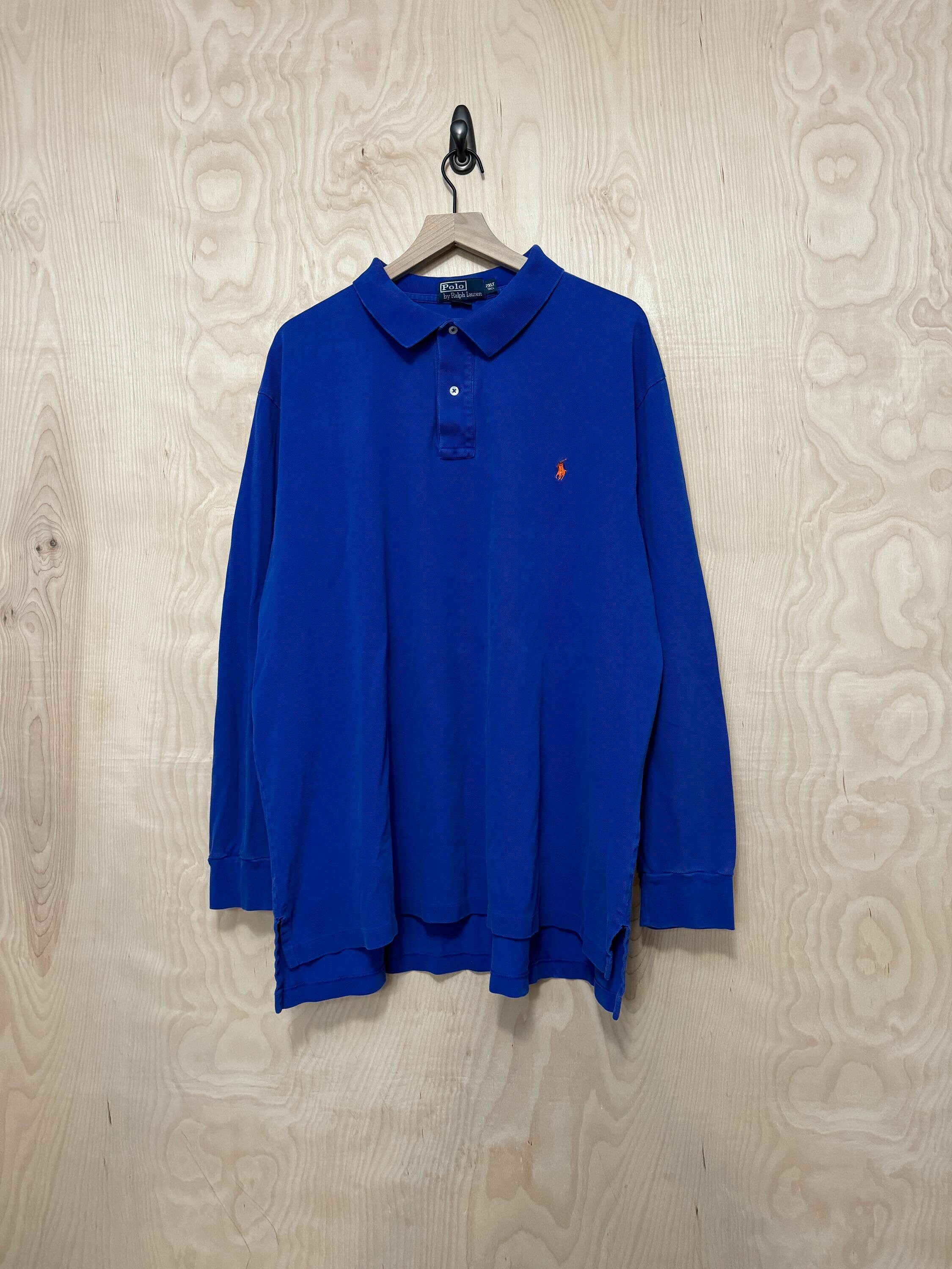 Vintage Y2K Polo Ralph Lauren Blue Cotton Distressed Long Sleeve Rugby Shirt size XXLT