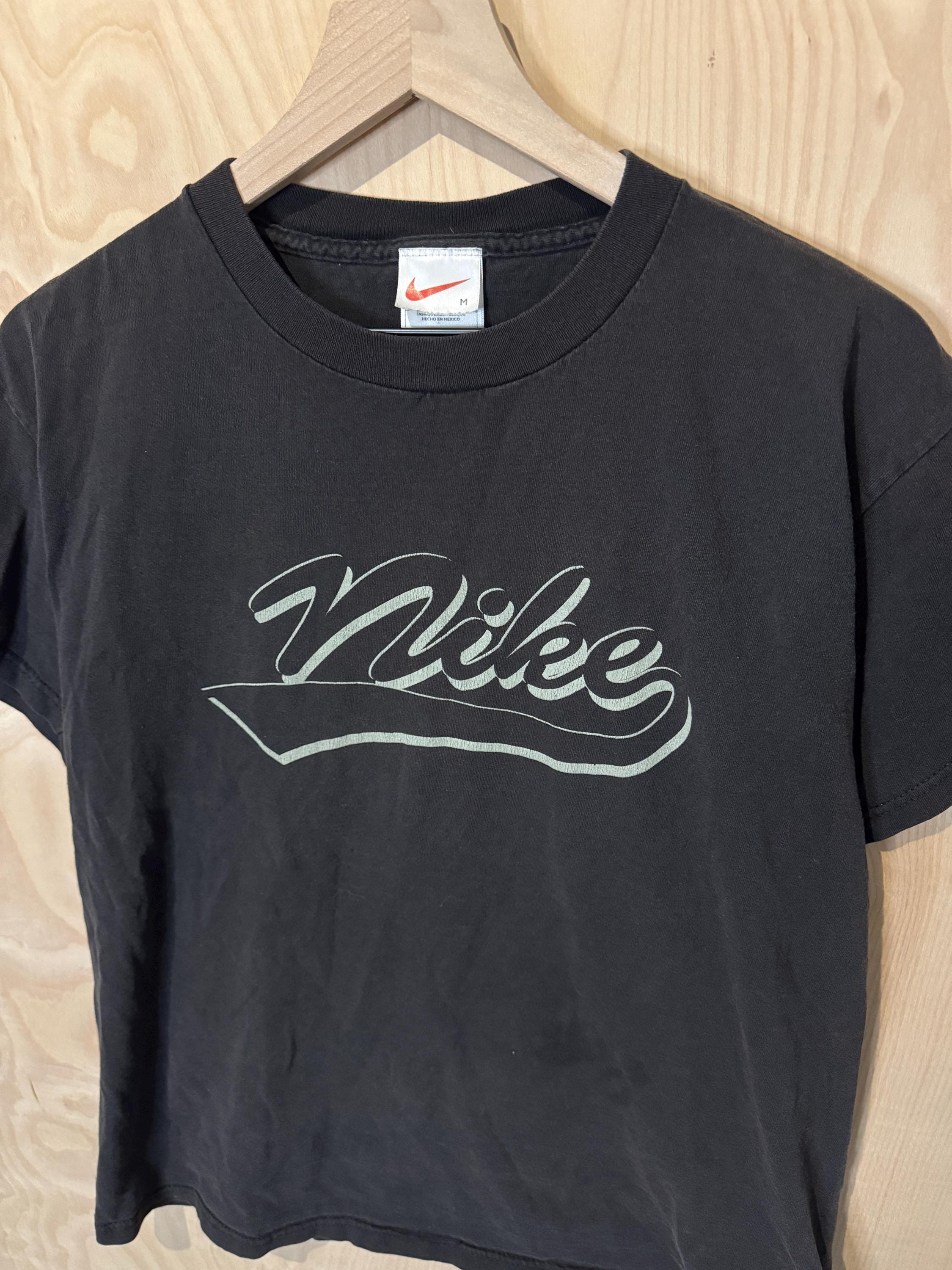 Vintage 90s Nike Cursive Spell Out Black Cotton T Shirt Size