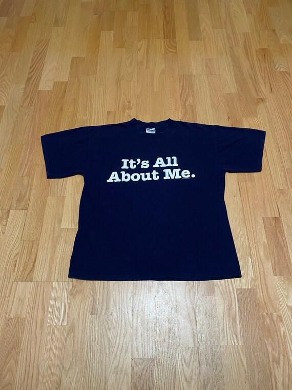 Vintage 90s "It's All About Me" Spell Out Navy Bl… - image 1