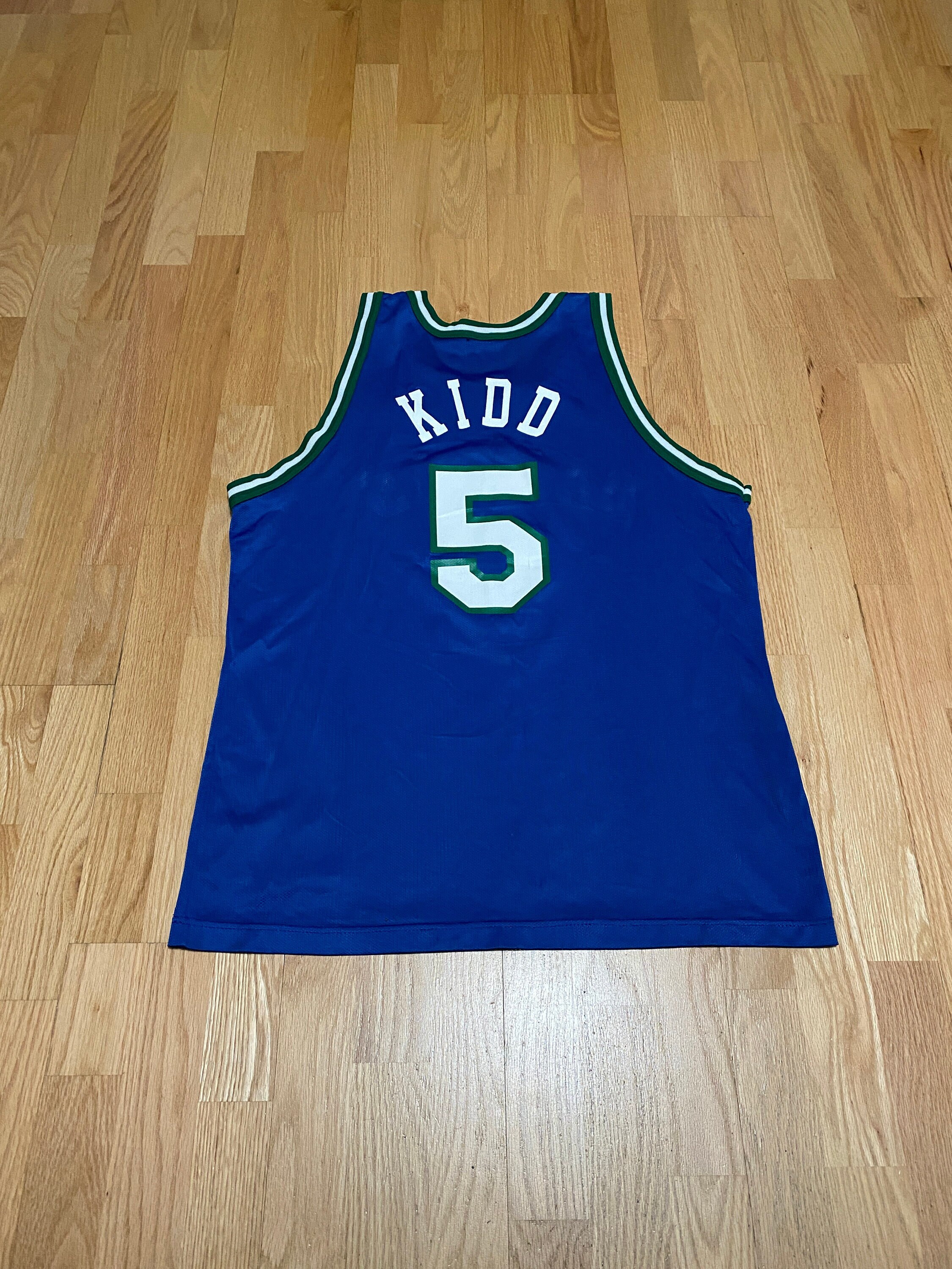 Vintage Jason Kidd Dallas Mavericks Jersey Sz 44 L BLUE 90s Champion NBA