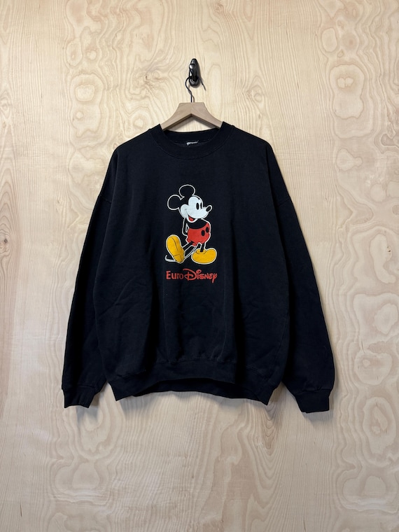 Vintage Euro Disney Mickey Mouse Graphic Black Crewneck Sweatshirt