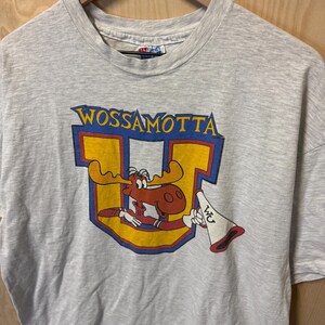 Vintage 90s Wossamotta U Rocky and Bullwinkle Cartoon Graphic Gray