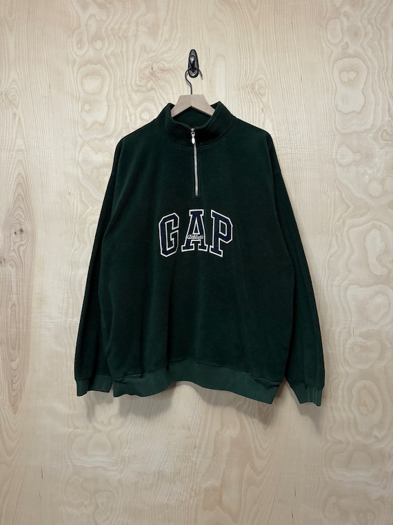 Vintage Gap Athletic Green Polyester Fleece Half … - image 1