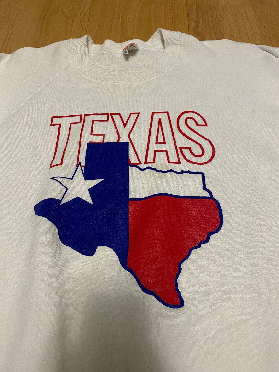 Vintage Texas State Outline Flag White Red Blue Crew Neck | Etsy