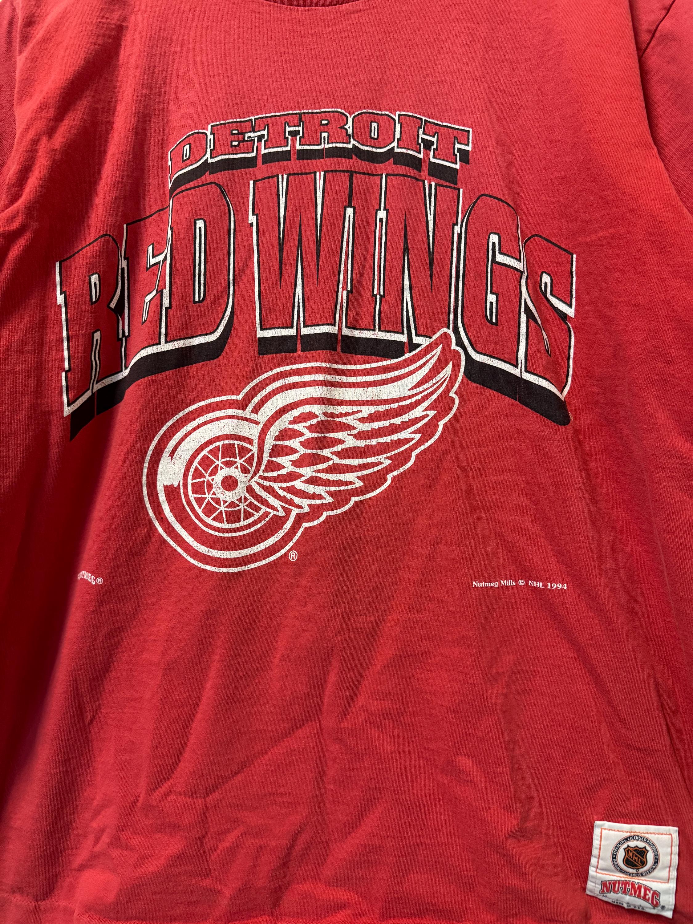 Vintage 90s Detroit Red Wings Graphic Nutmeg Mills Red T