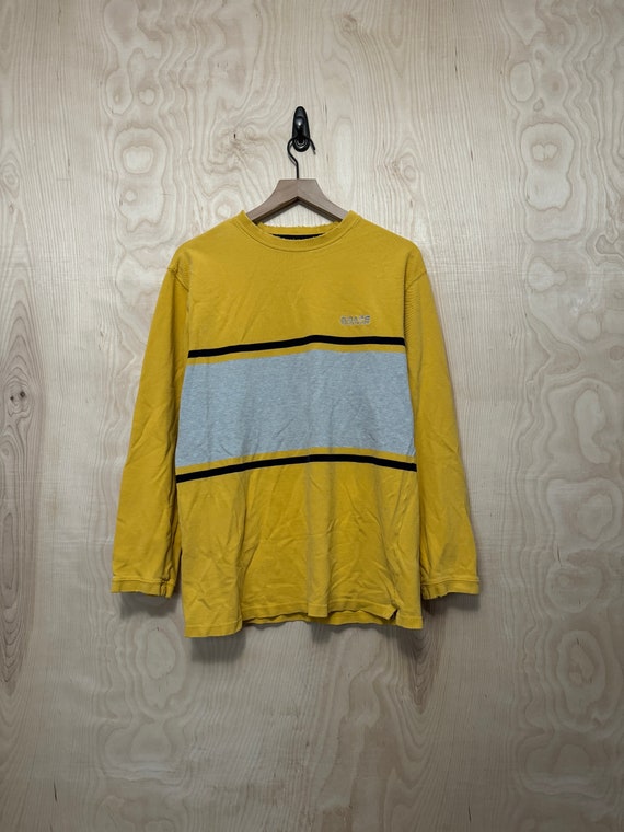 Vintage 90s Chaps Ralph Lauren Spell Out Yellow Gray Stripe