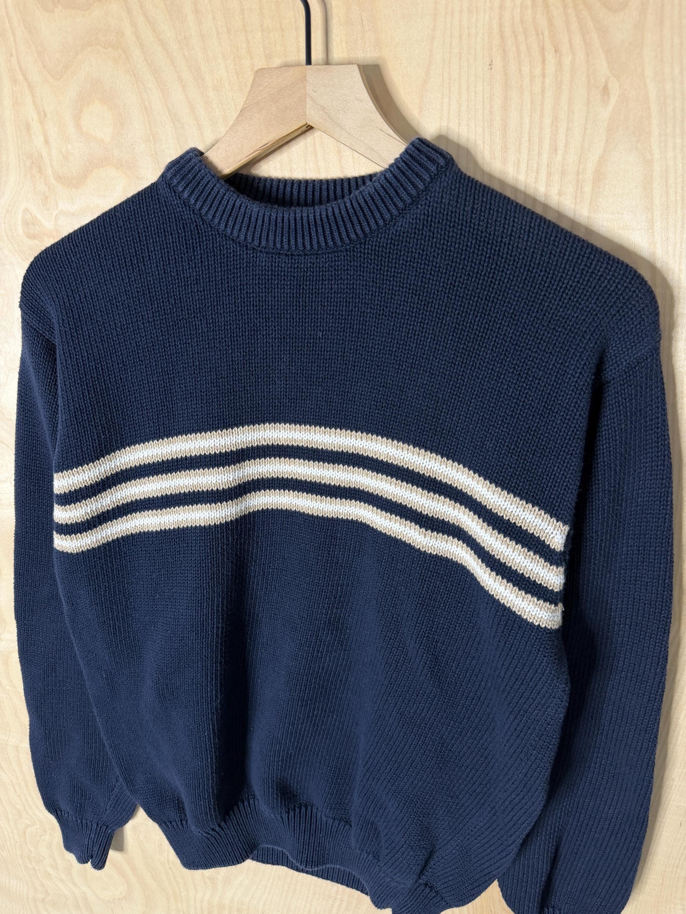 Vintage Croft and Barrow Navy Blue White Tan Stripe Cotton Vintage Croft and Barrow Navy Blue White Tan Stripe Cotton