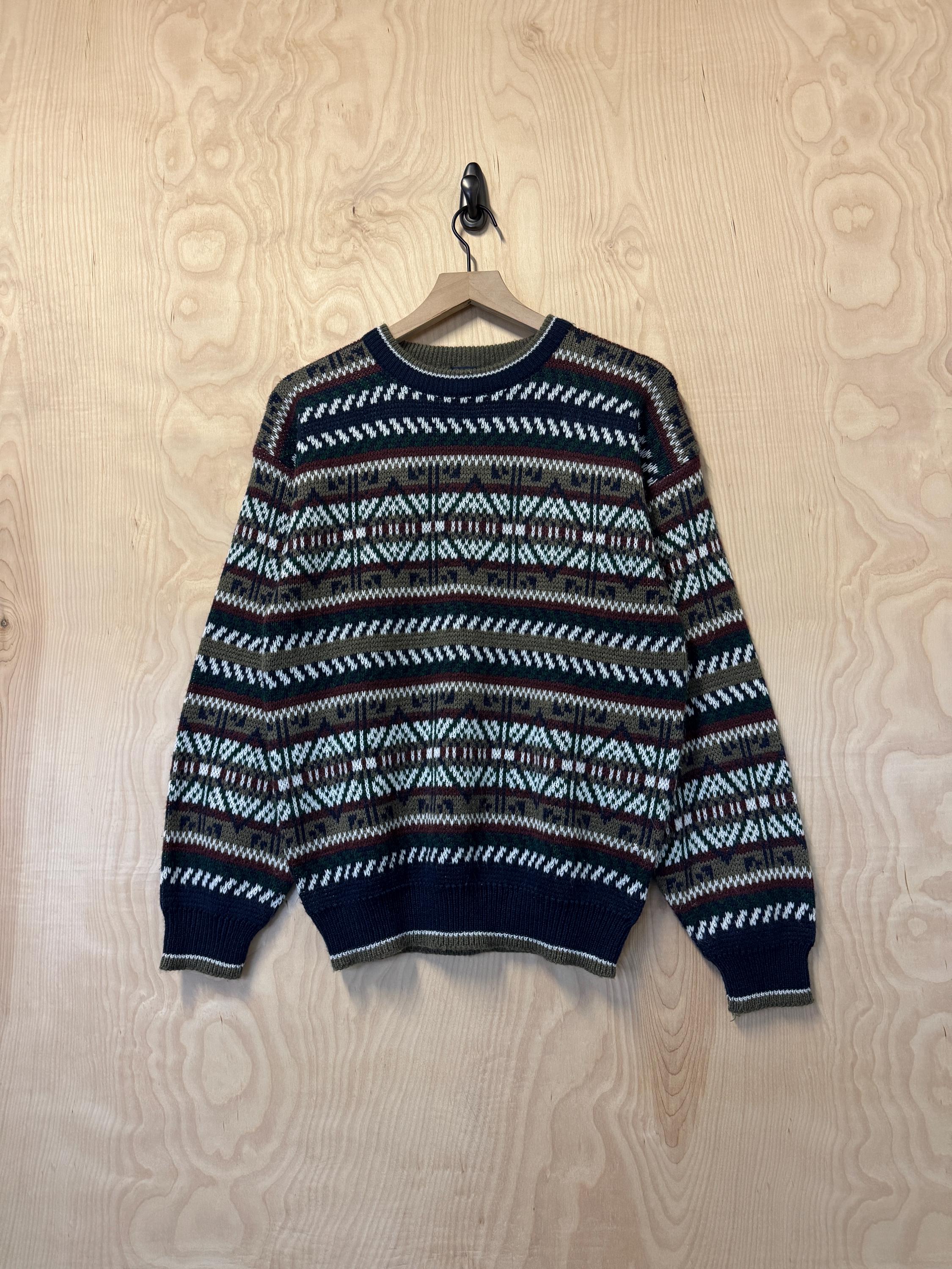 Vintage 90s Honors Navy Blue Multi Color Abstract Stripe Acrylic 