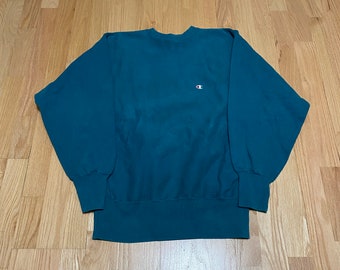 Vintage 90s Champion Reverse Weave Embroidered C Logo Green Cotton Polyester Crewneck Sweatshirt size XL Made in USA