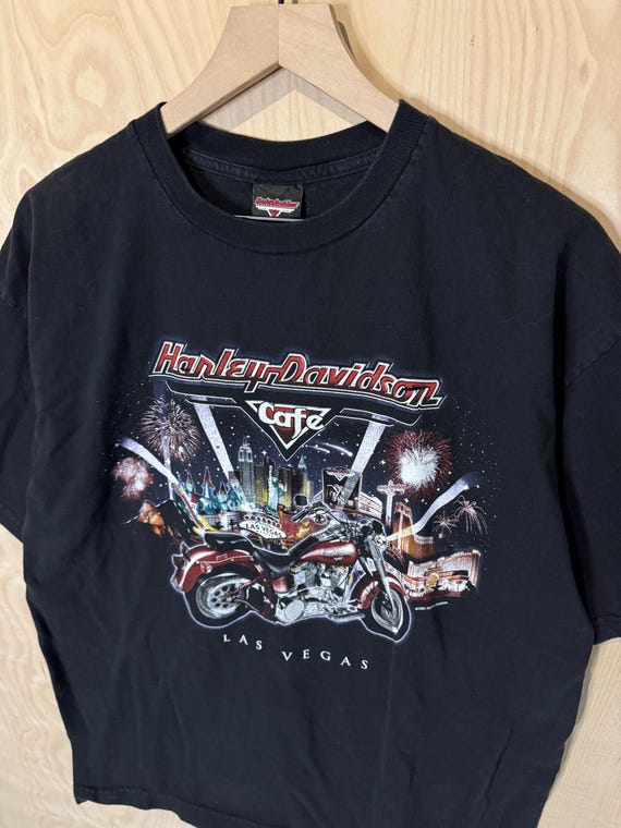 Vintage Harley Davidson Cafe Las Vegas Double Sided Graphic Black
