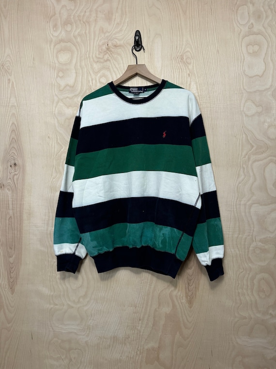 Vintage 90s Polo Ralph Lauren Navy Blue Green White Stripe