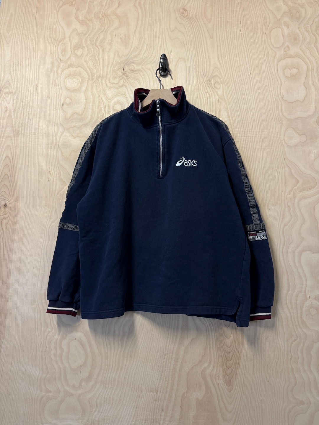 Vintage 90s Asics Piping Stripe Half Zip Navy Blue Pullover