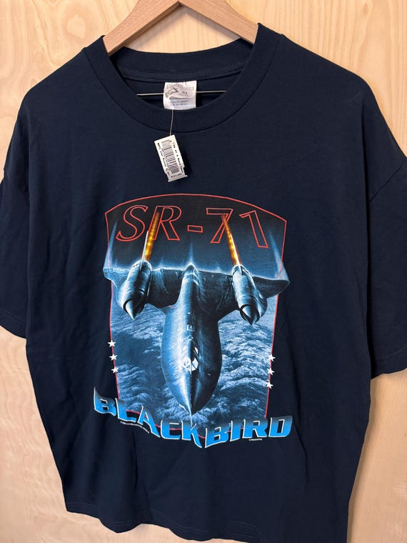 Vintage NWT SR-17 Black Bird Jet Graphic Navy Blue Cotton T