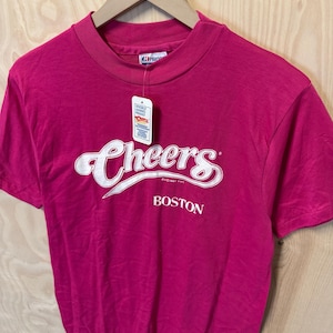 Vintage 80s NWT Cheeers Boston Graphic Hot Pink T Shirt size Medium