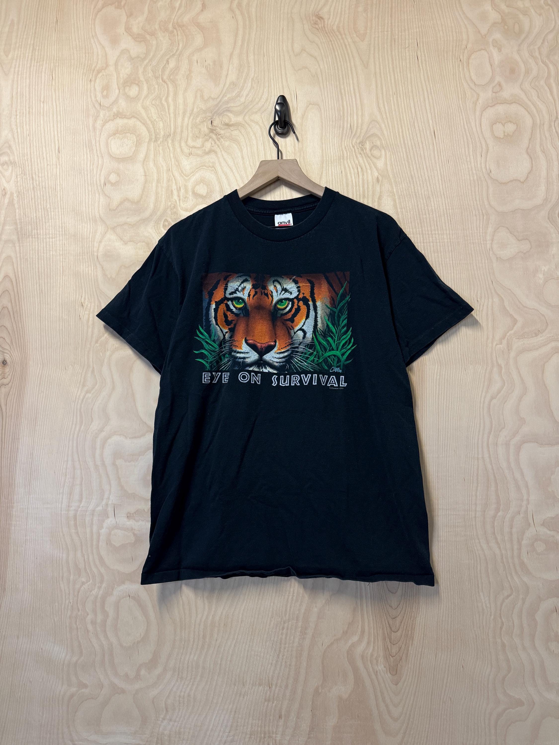 Vintage 90s Human-i-tees Eye on Survival Tiger Graphic Black