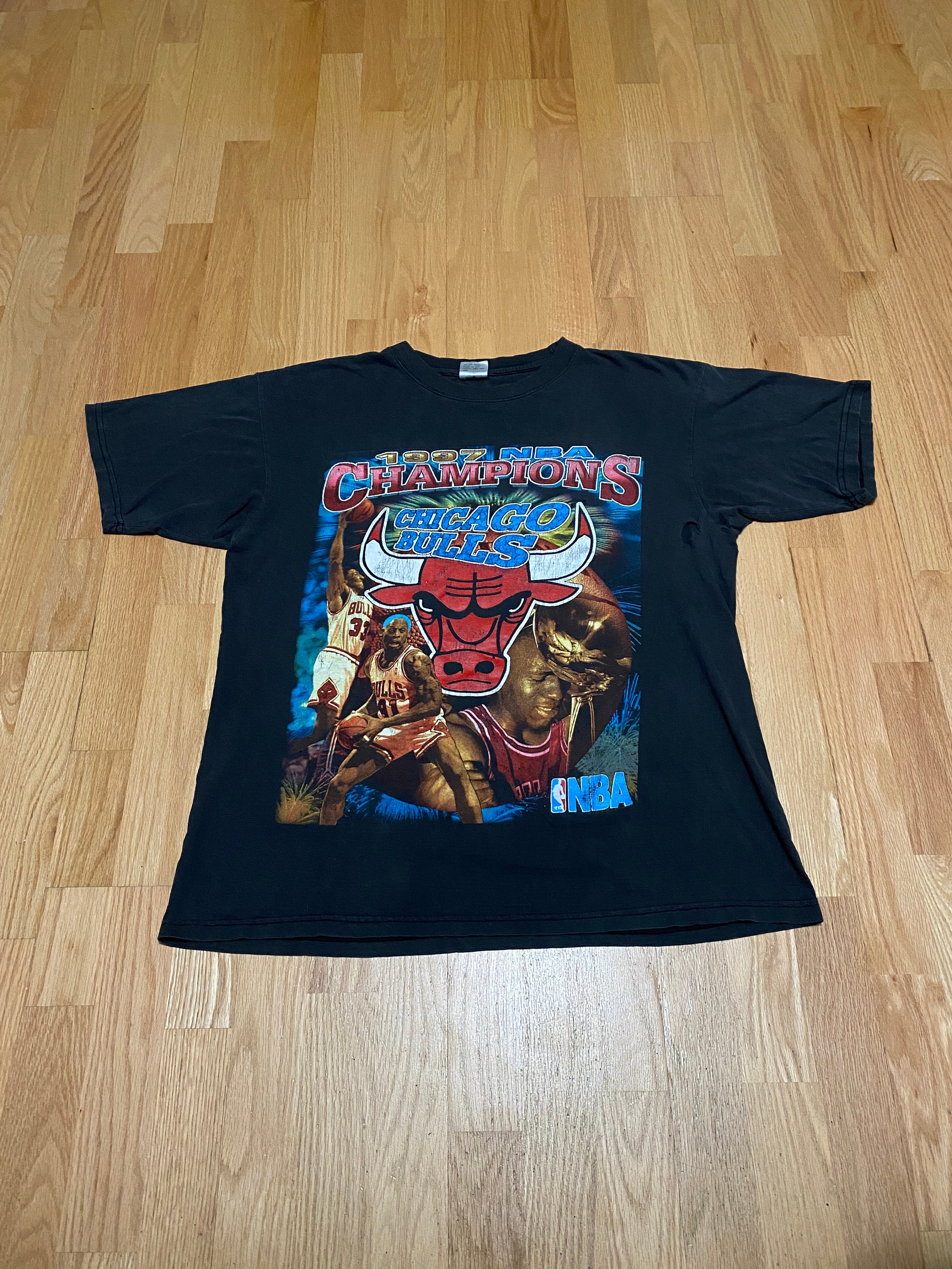 DRY ROT Vintage 1998 Chicago Bulls Double 3Peat Rap Tee T-Shirt