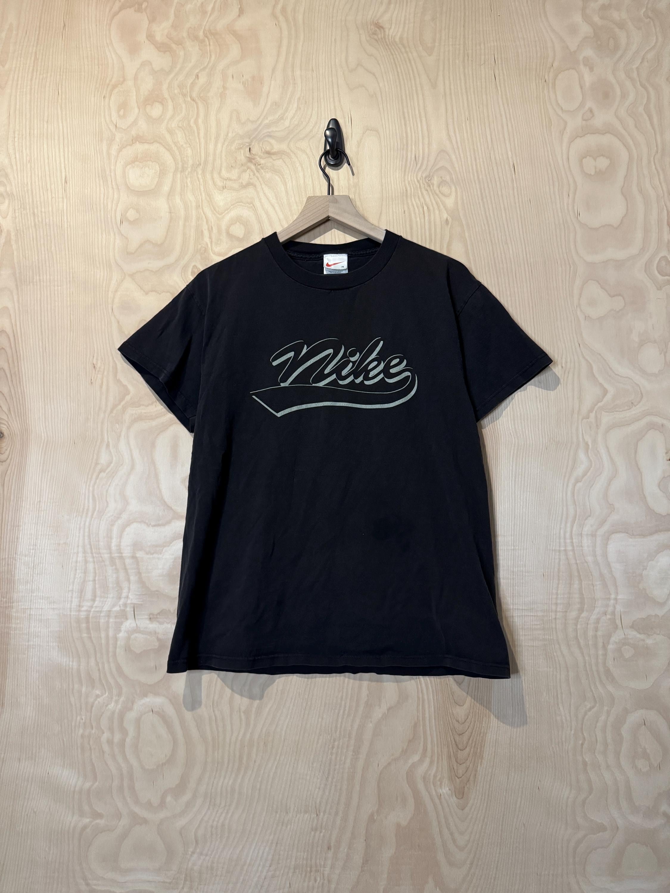 Vintage 90s Nike Cursive Spell Out Black Cotton T Shirt Size