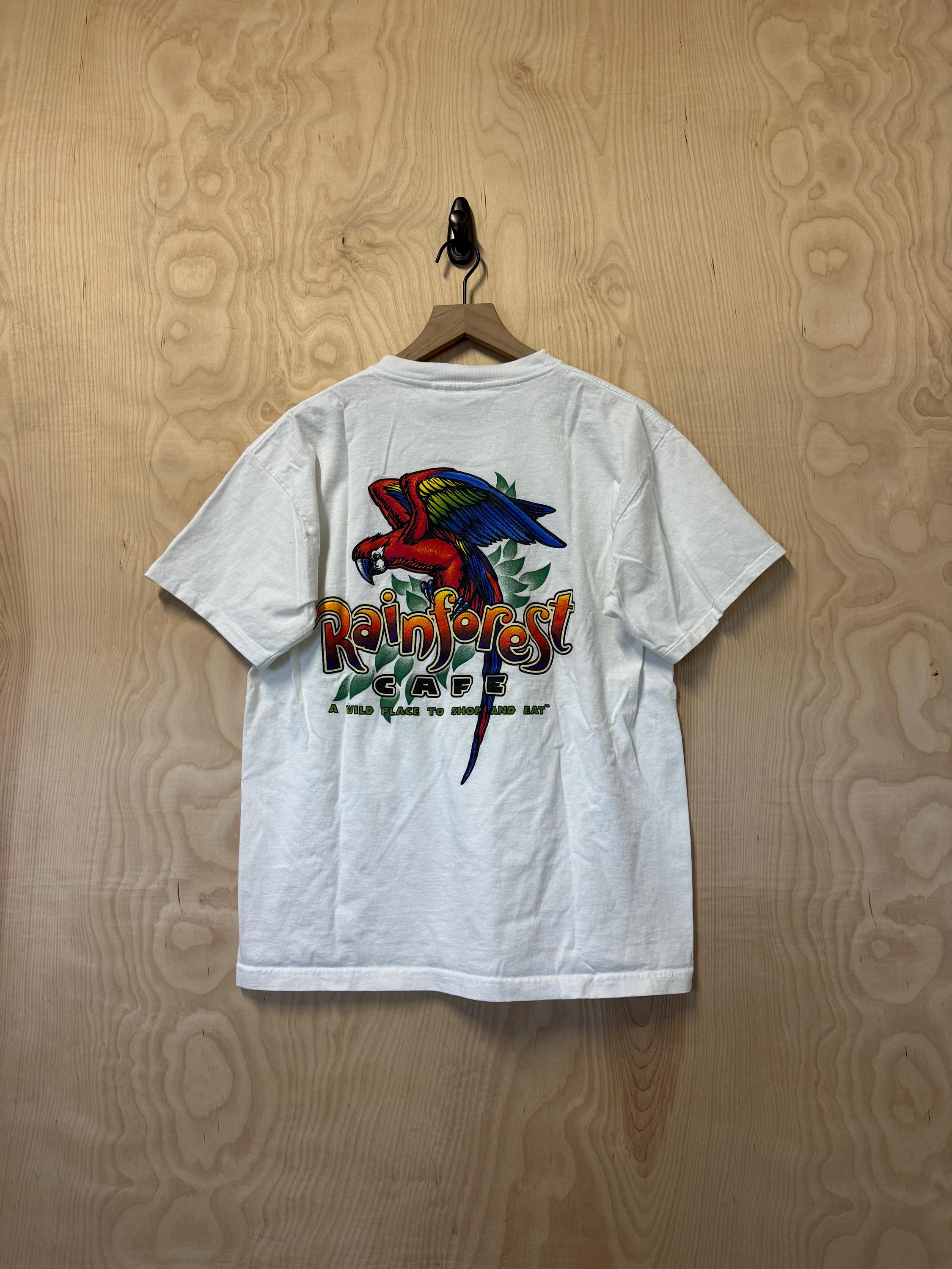 Vintage 90s Rainforest Cafe Parrot Double Sided Graphic White