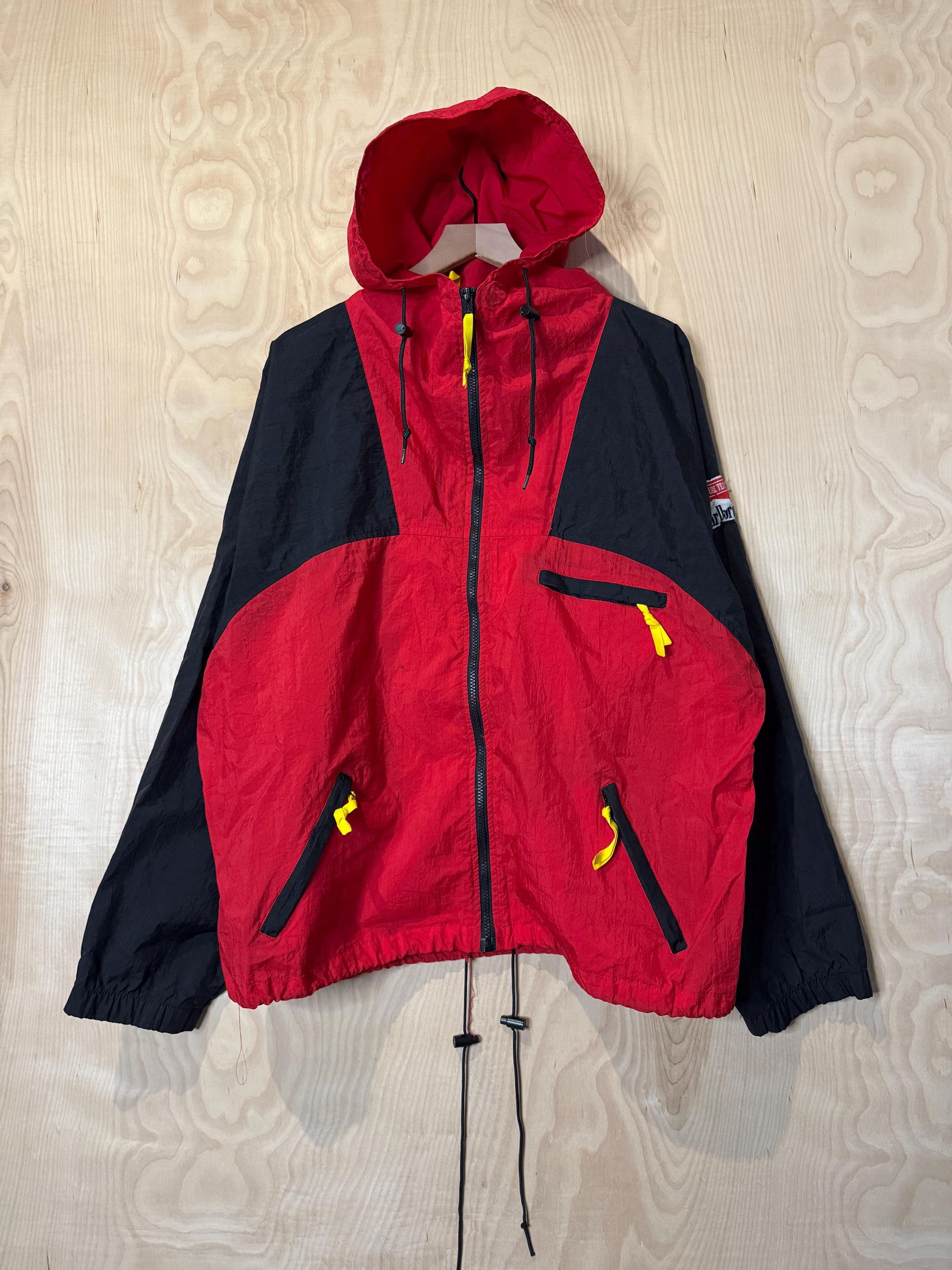 Vintage 90s Marlboro Red Black Nylon Zip up Hooded Windbreaker
