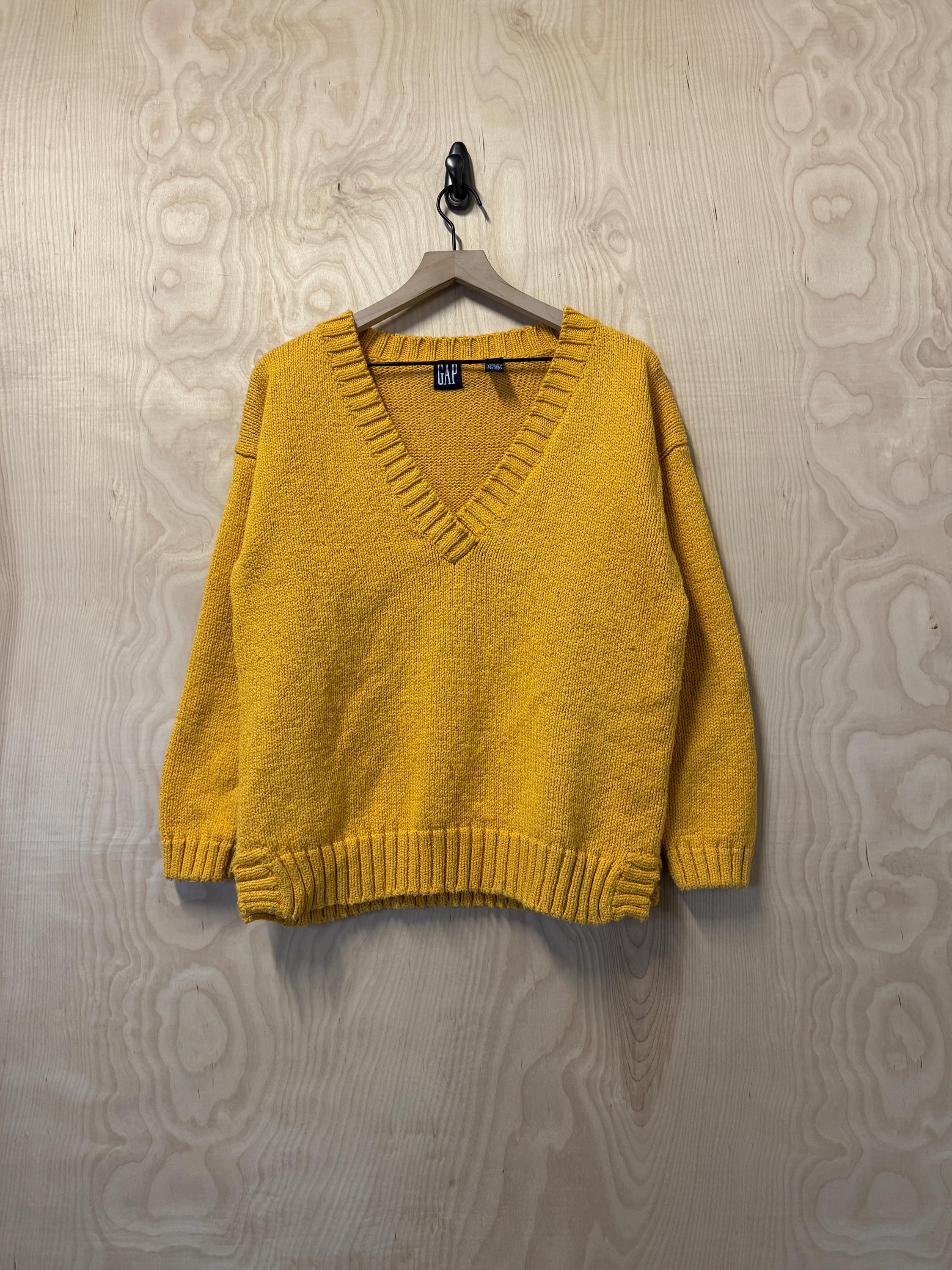 Vintage Gap Golden Yellow Cotton V Neck Knit Sweater Size