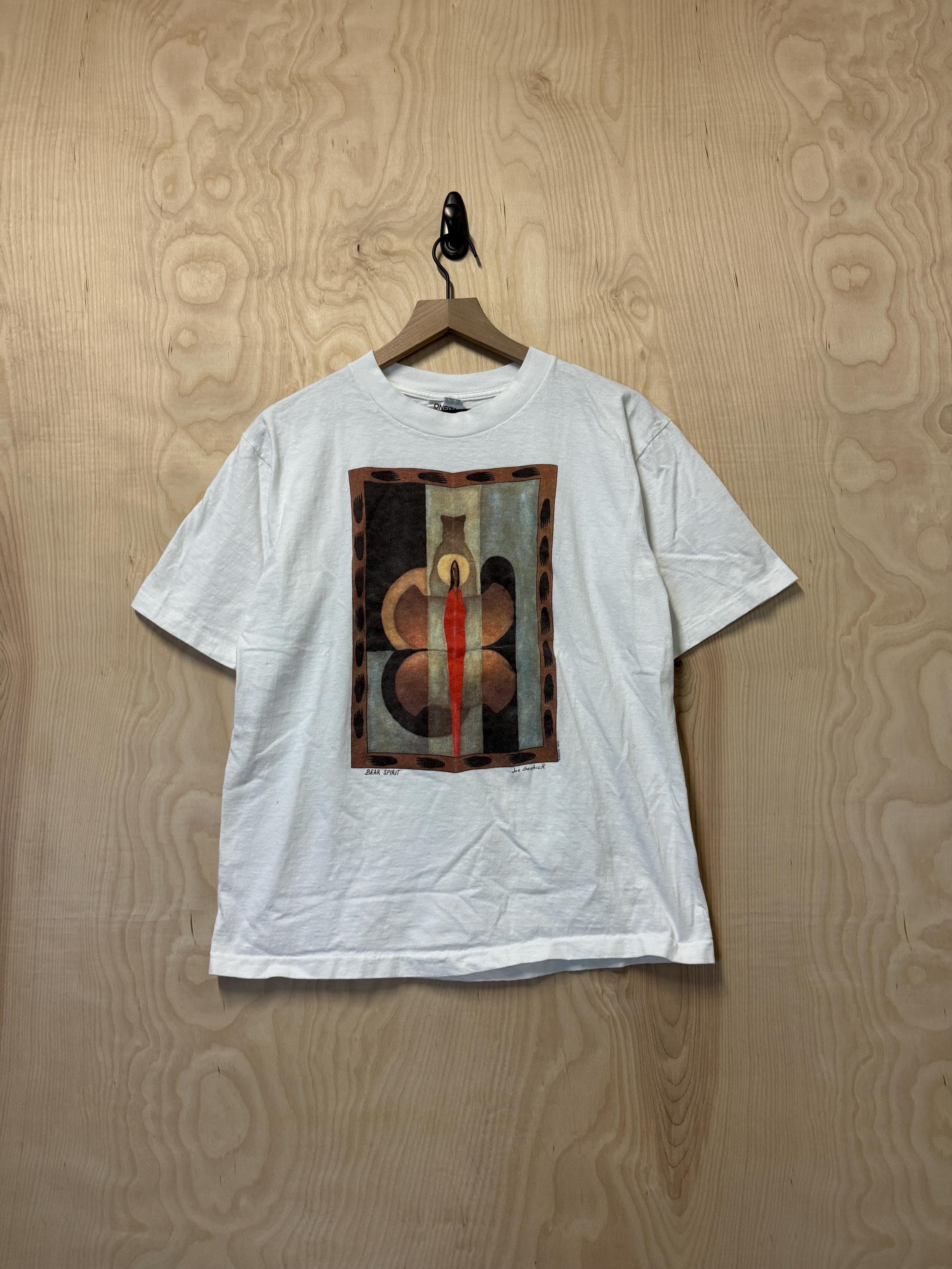 Vintage 90s Bear Spirit Joe Geshick Art Graphic White Cotton T